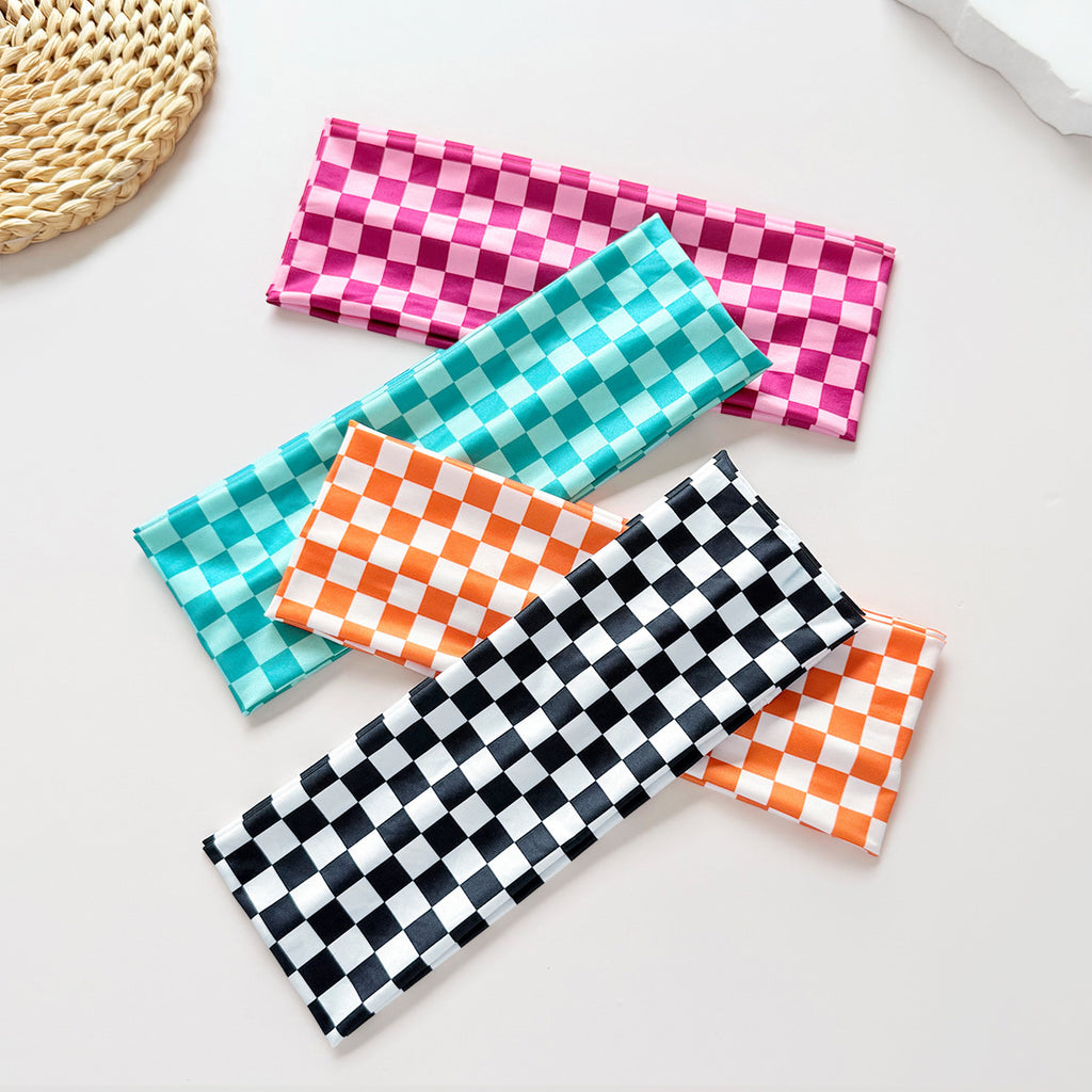 Checkerboard Plaid Elastic Sweatband Headband