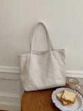 Large Canvas Herringbone Shoulder Tote Bag