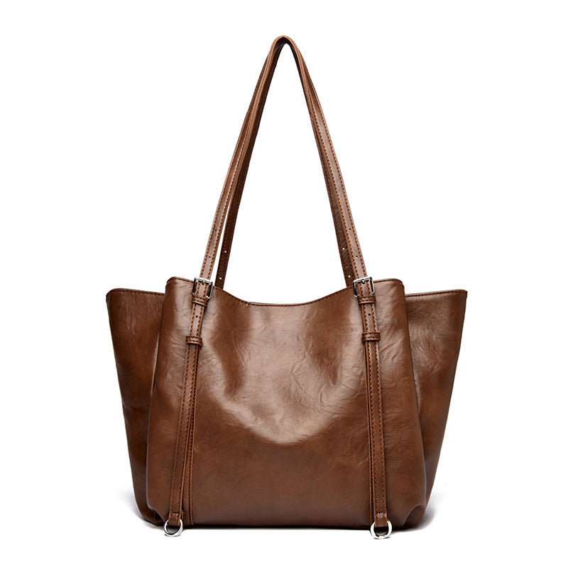Large Capacity PU Leather Tote Bag with Zipper
