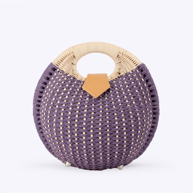 Cute Rattan Shell Bag, Casual Straw Vacation Beach Bag