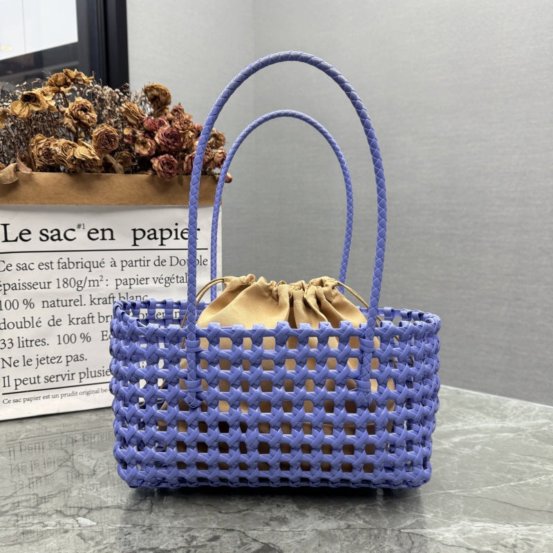 Candy Color Hollow Woven One-Shoulder Beach Bag