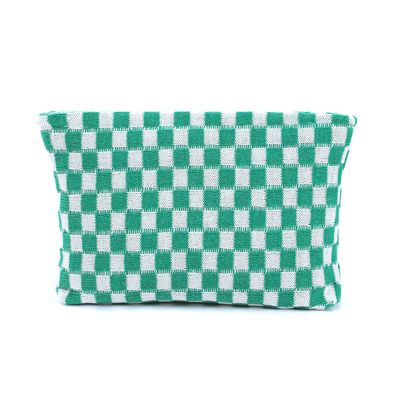 Wool Checkerboard Large Capacity Cosmetic Clutch Bag