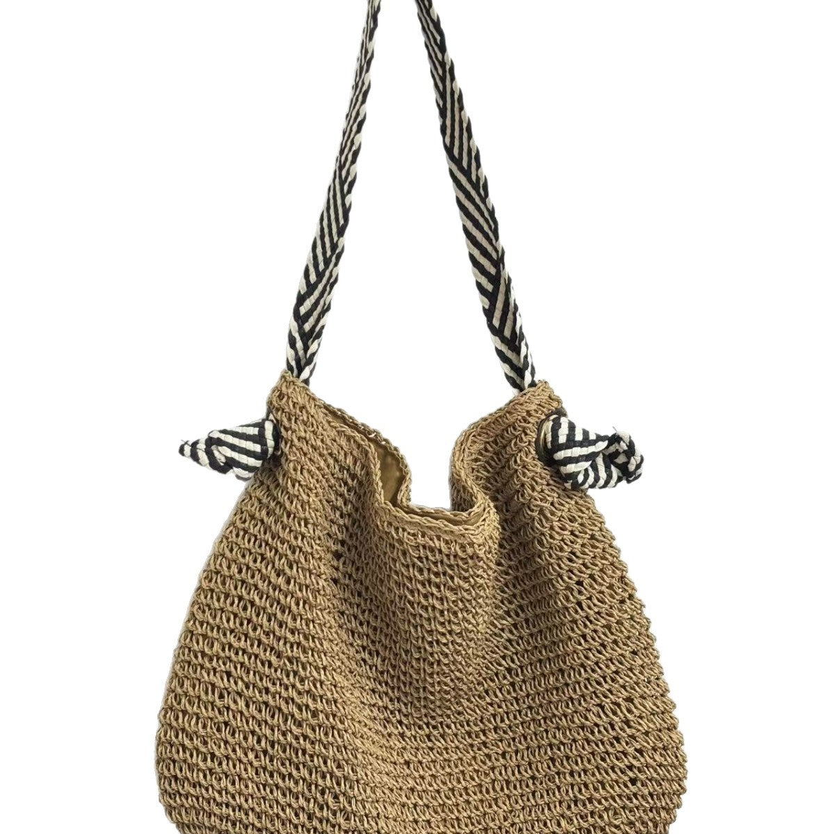 Navy Straw Woven One-Shoulder Commuter Tote Bag