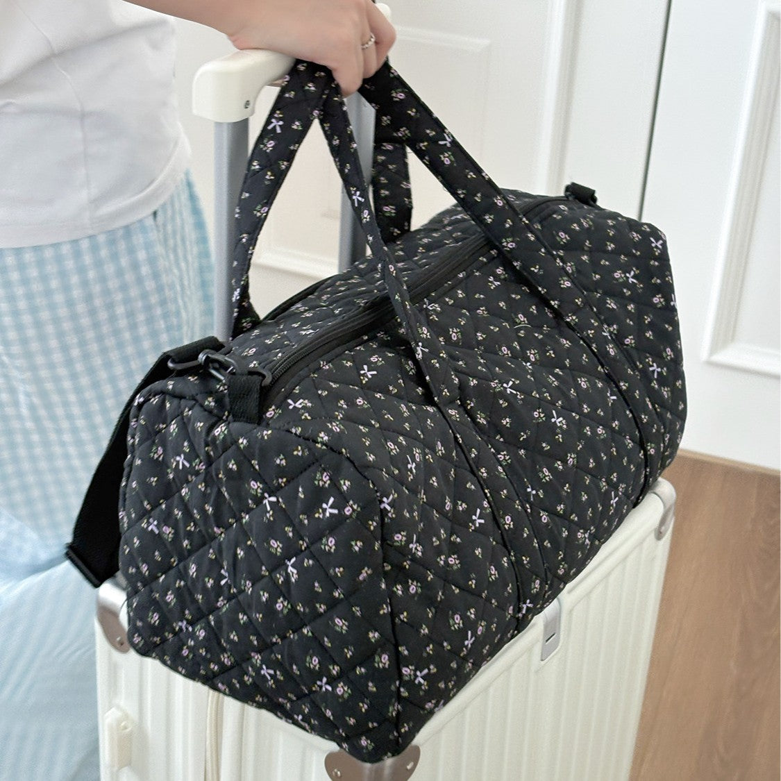 Small Floral Quilted Large Capacity Crossbody Boston Bag