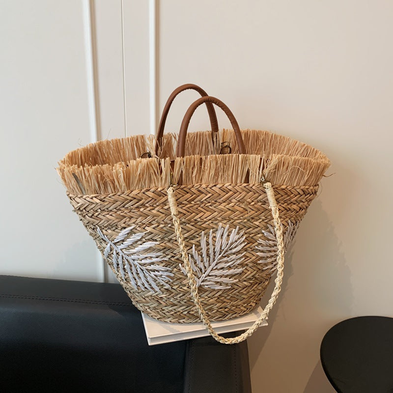 Women Straw Beach Summer Woven Shoulder Handheld Large Tote Bag