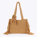 Boho Handwoven Cotton Macramé Tote Bag with Fringe