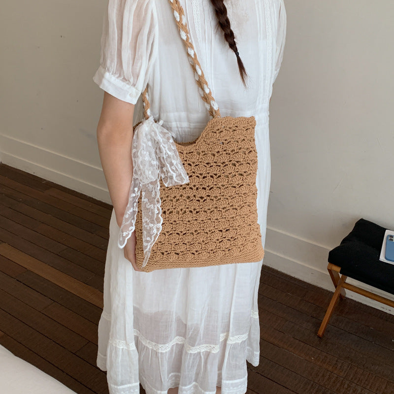 Women Handmade Woven 2026 New Large Beach Cotton Crochet Shoulder Tote Bag