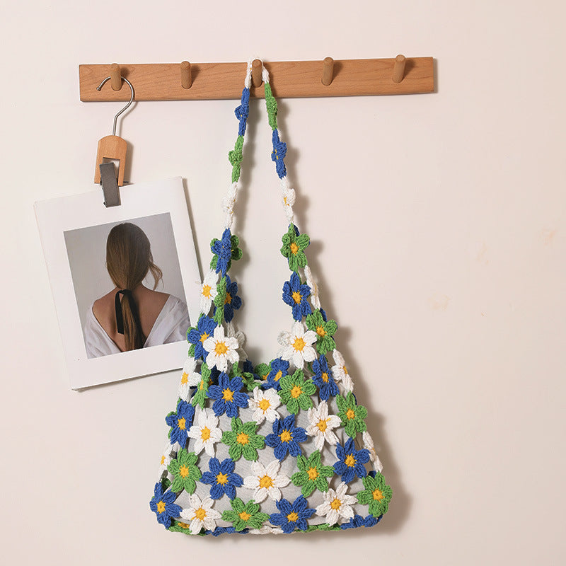 Large Capacity Flower Straw Hollow Woven Beach Bag