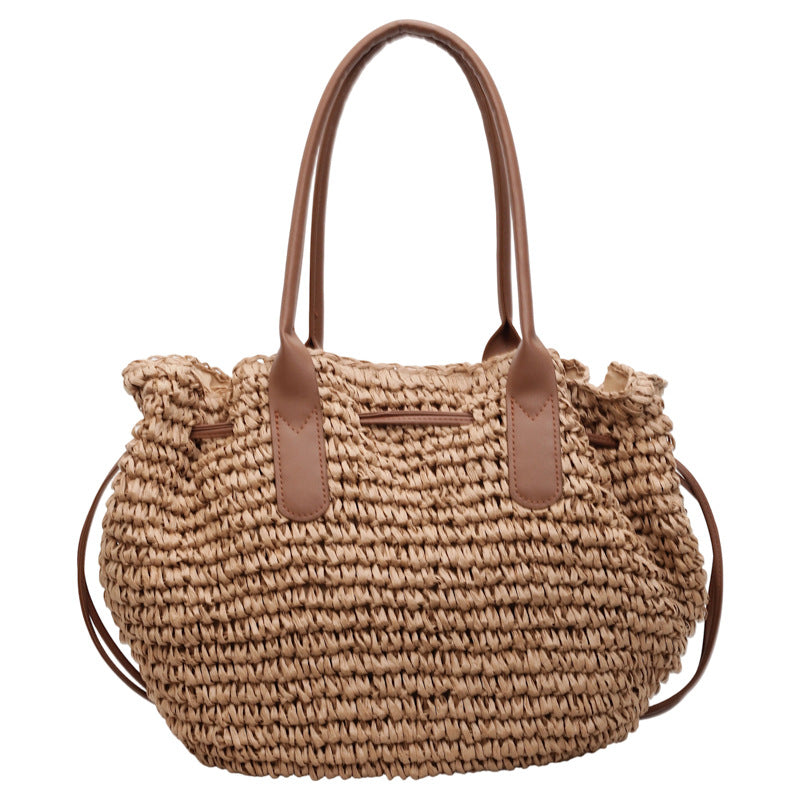 Women 2026 New Shoulder Straw Large Handmade Woven Beach Daily Bag