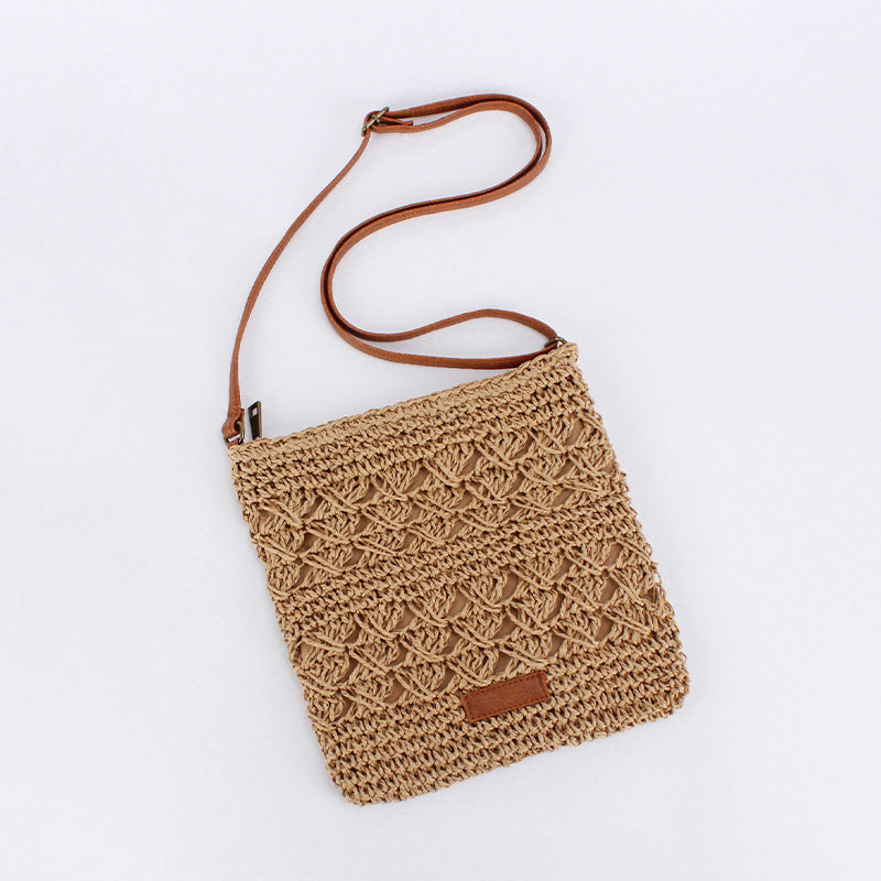 Hollow Paper Rope Woven Crossbody Bag, Summer Beach Vacation Handmade Bag