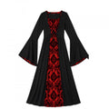 Halloween Gothic Medieval Maxi Dress with Red Brocade Panel