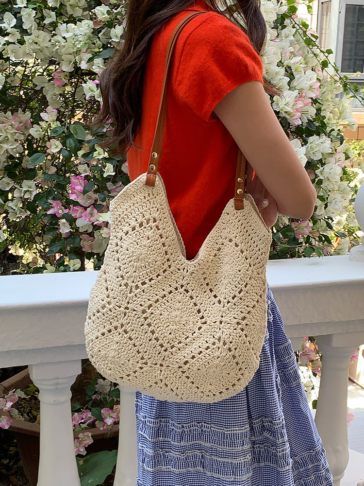 Women Hollow Woven Commuter Large Capacity Tote Shoulder Bag