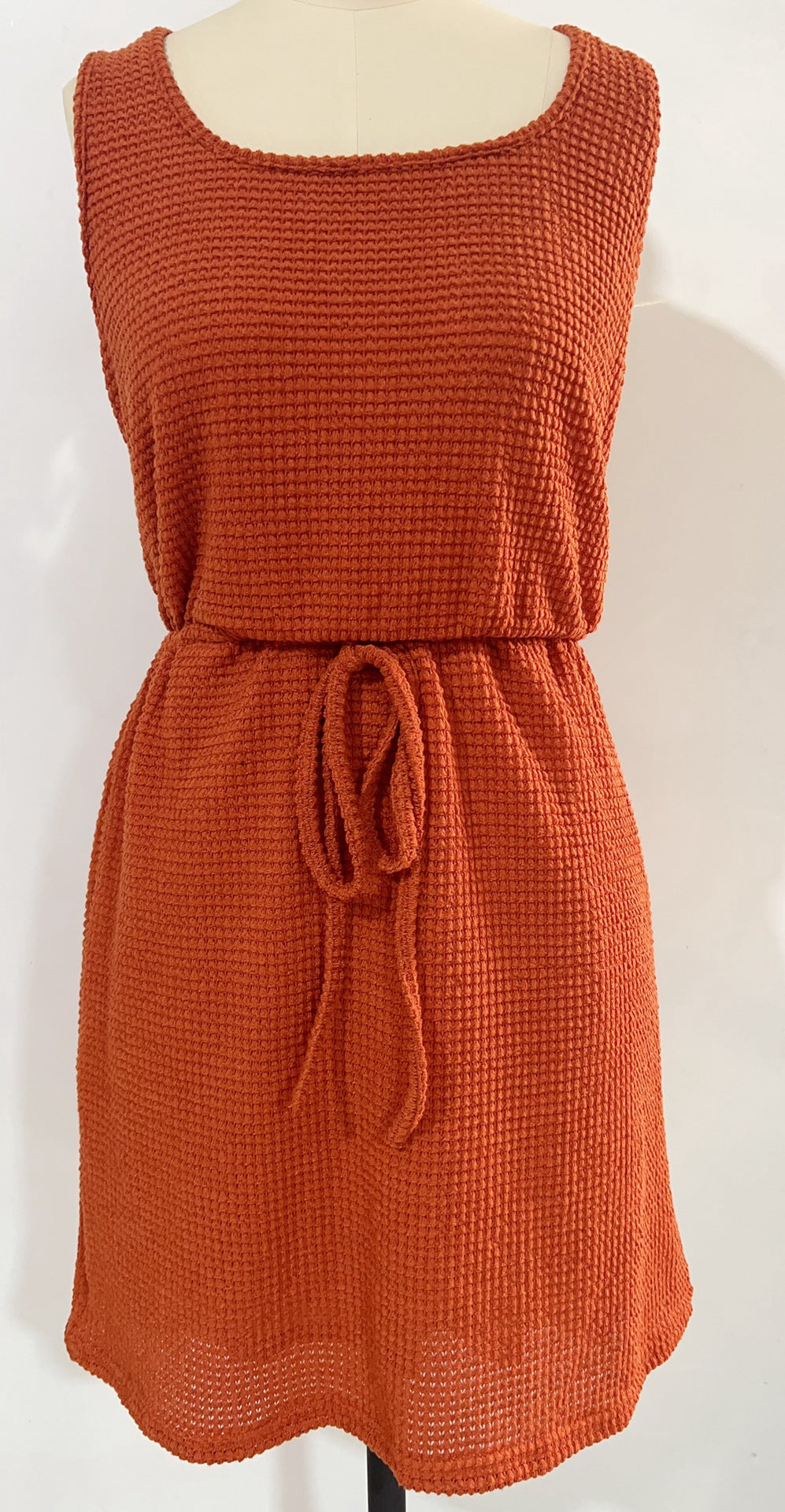 Square Neck Drawstring Sleeveless Vest Dress With Lining