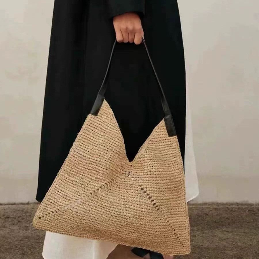 Straw Hollow Woven Large Triangle Beach Bag