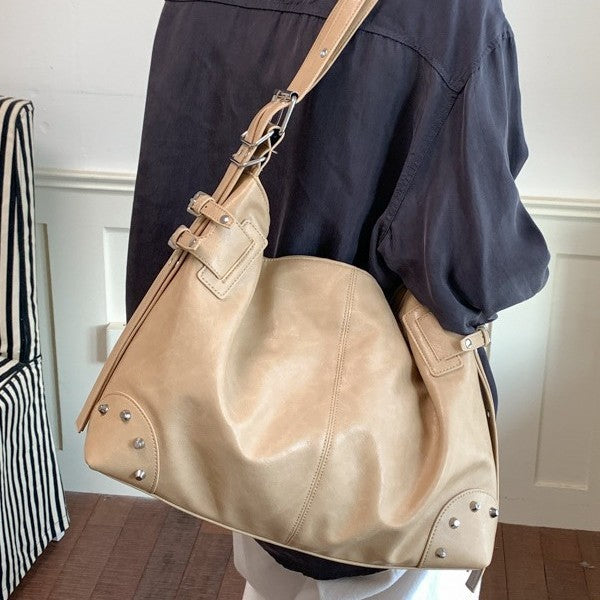 Slouchy Studded Hobo Bag with Buckle Details