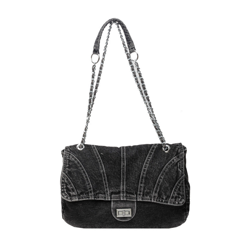 2026 Women Large Denim Chain Crossbody Tote Bag