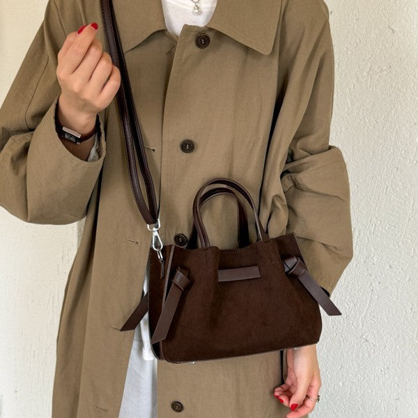 Vintage Suede Convertible Crossbody bag with Tie Detail