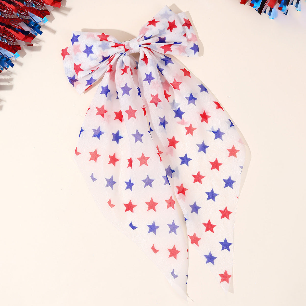 Independence Day Mesh Star Big Bow Hair Clip