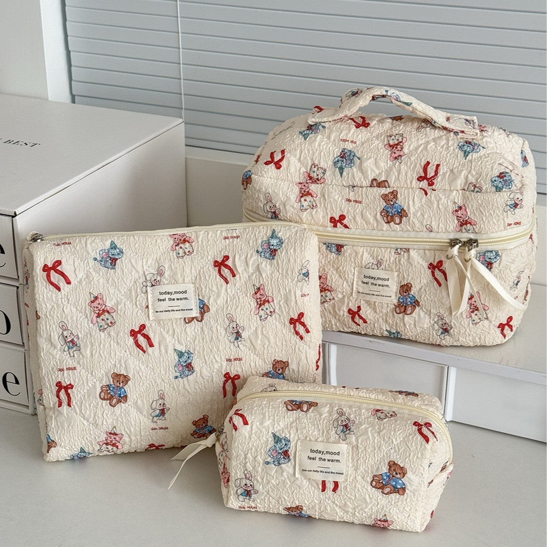 Multi-Pattern Palace Quilted Cosmetic Clutch and Octagonal Set