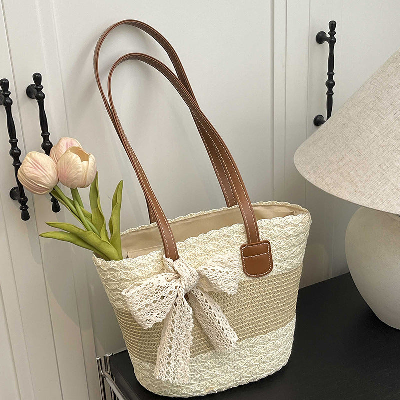 Women 2026 Spring New Woven Straw Handheld Shoulder Cotton Rope Tote Bag
