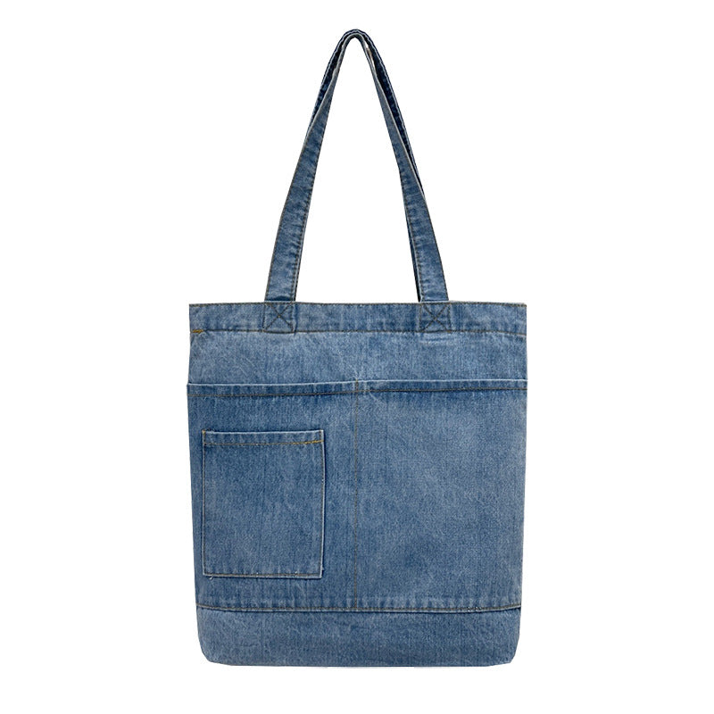 Cross-Border Denim Bag Shoulder Bag Women'S Casual Simple Korean Style Girls' Tote Bag Canvas Student Portable Tutoring Bag