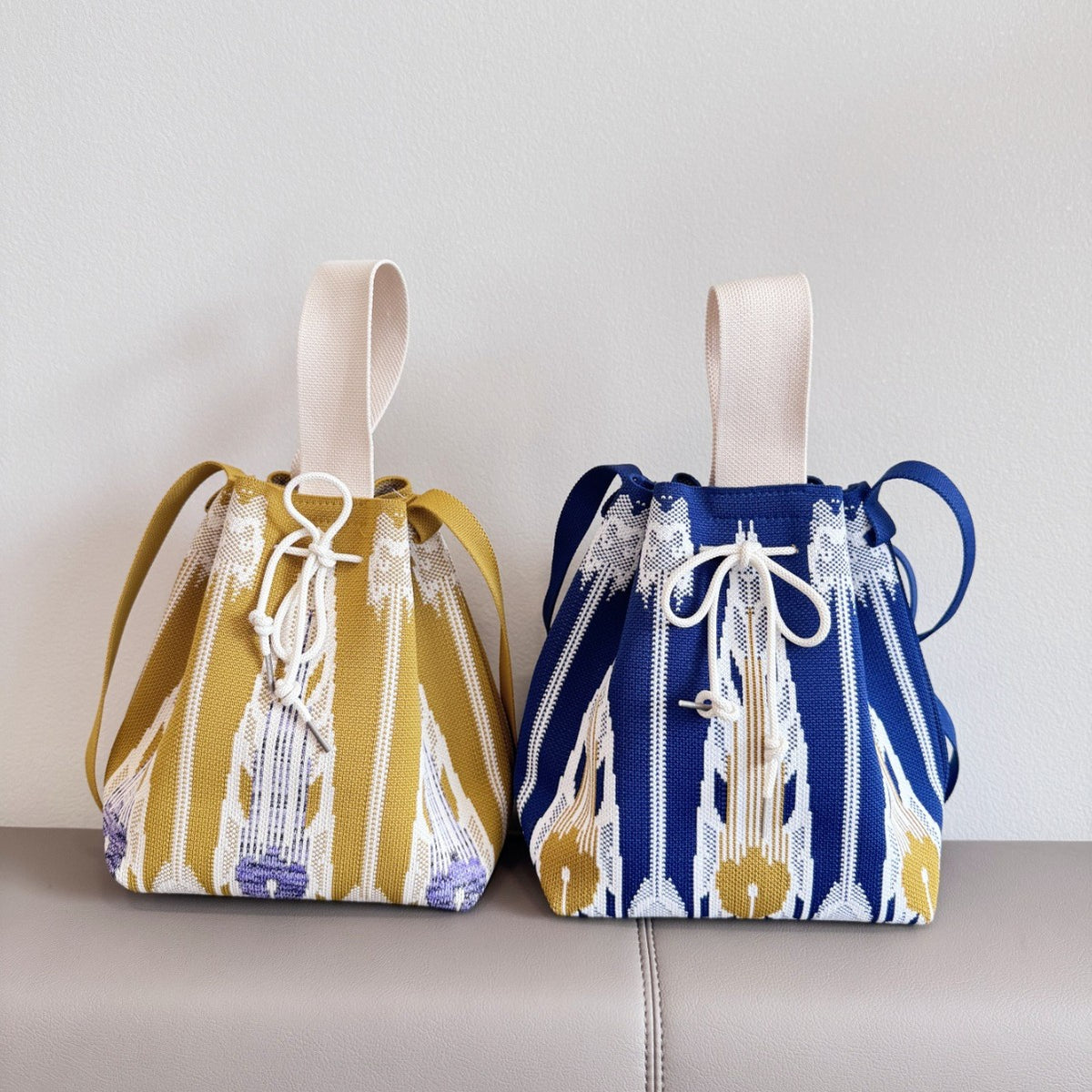 Cozy Knit Bucket Bag With Drawstring Closure
