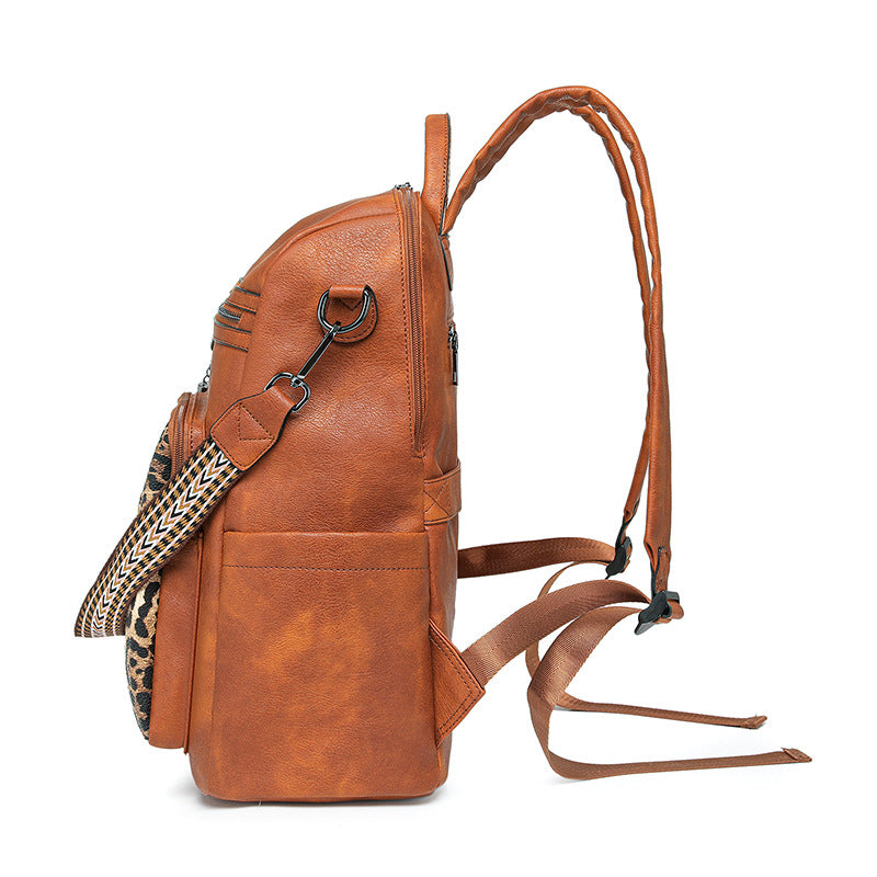 Women New Vintage Leopard Fashion Business Laptop Large Backpack