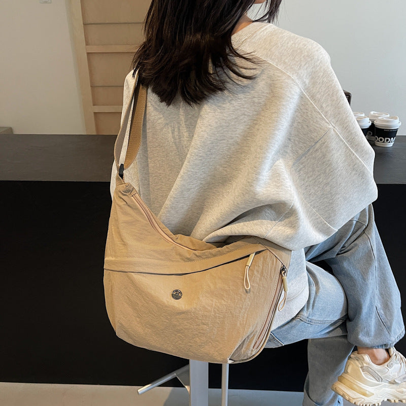 Japanese Simple Women'S Crossbody Bag Large Capacity Solid Color Versatile Dumpling Bag Lightweight Commuter Student Class Shoulder Bag