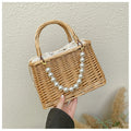 Handwoven Rattan Straw Pearl Beach Bag