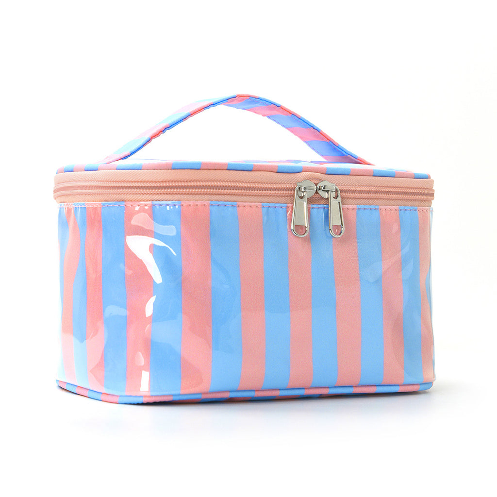 Contrast Stripe Cosmetic Bag Large Capacity Portable Toiletry Bag Waterproof Pvc Travel Storage Bag Large Capacity Cosmetic Bag