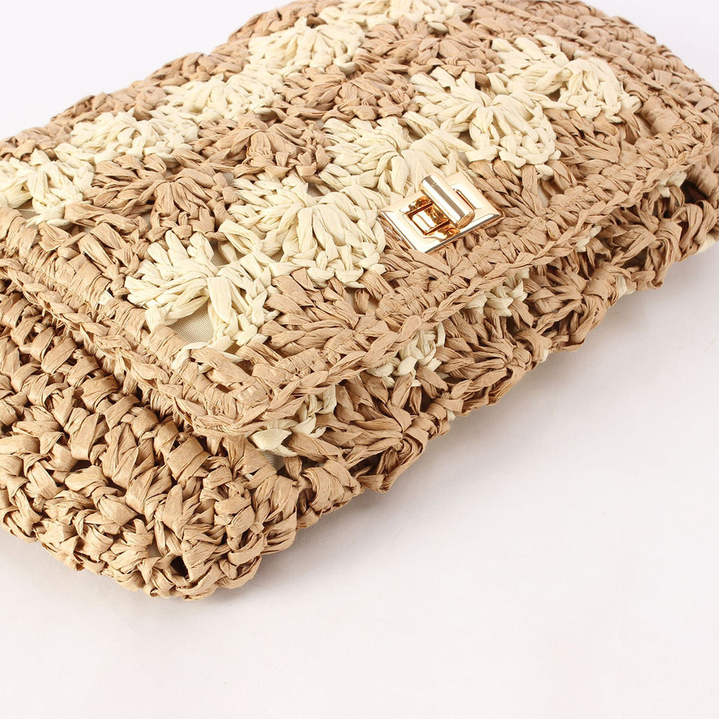 Handwoven Paper Straw Crochet Crossbody Bag with Chain Strap