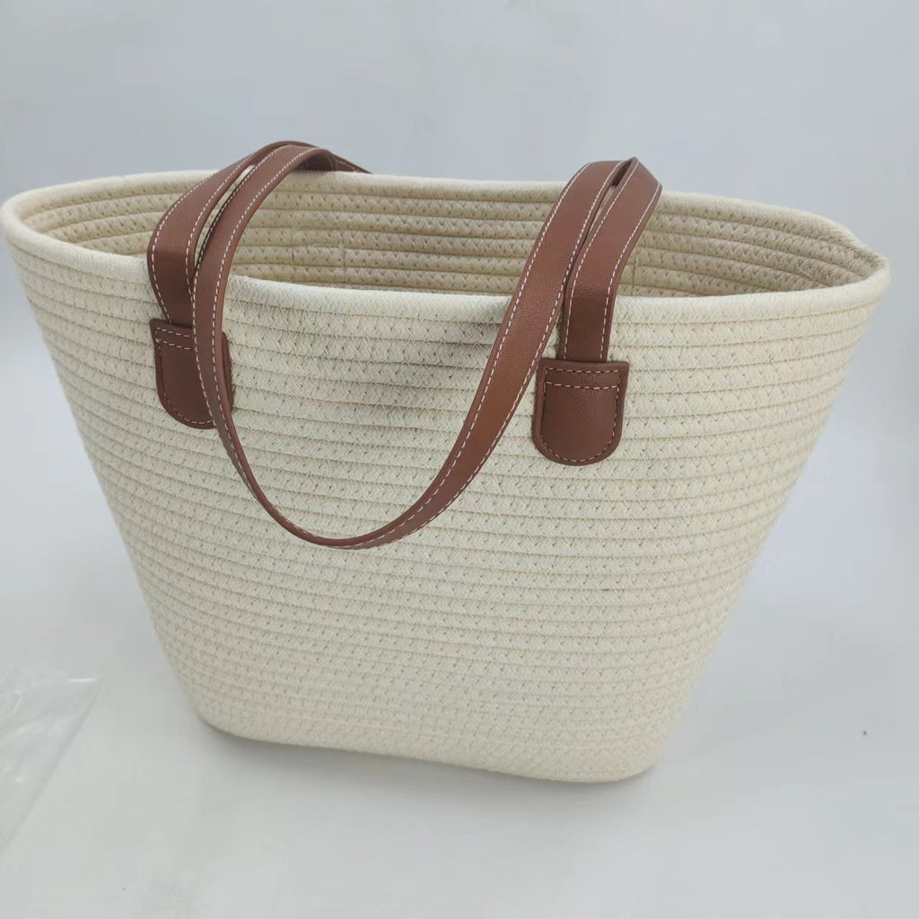 Women Cotton Rope Straw Large Korean Style New Woven Shoulder Tote Bag