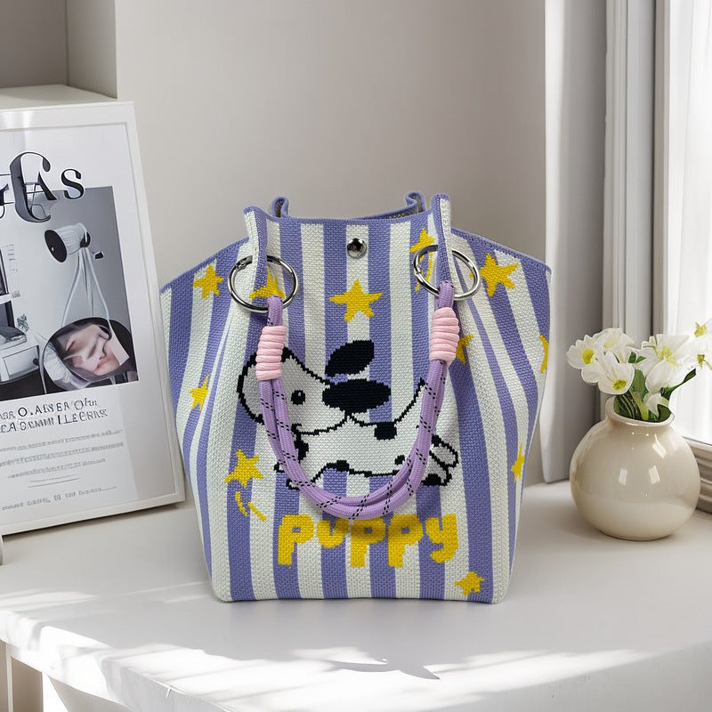 Graphic Jacquard Ring Handle Bucket Tote Bag