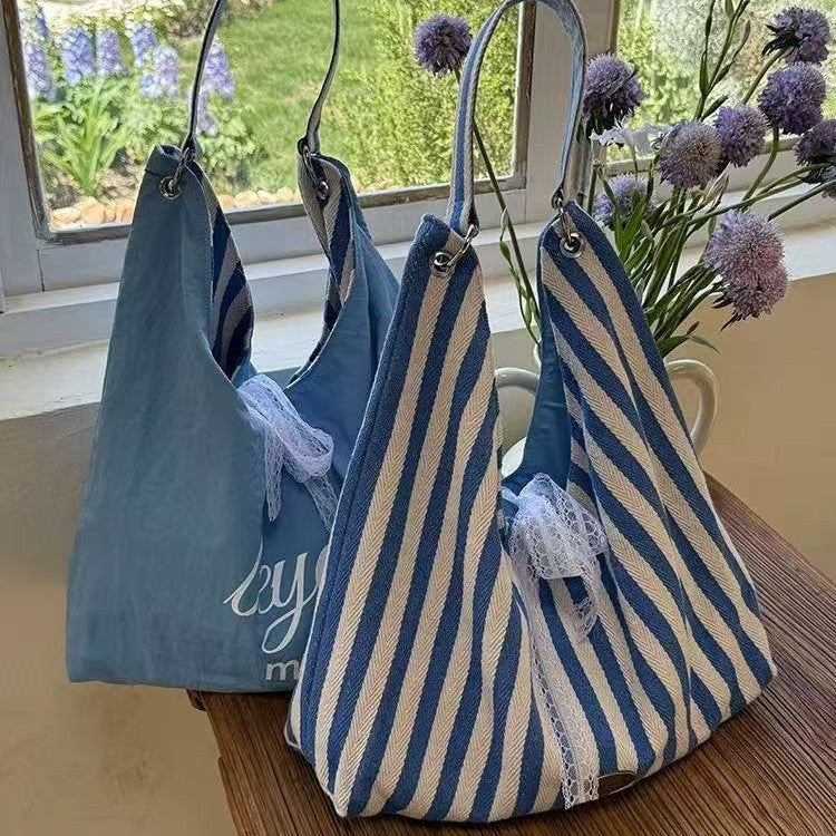 Striped Canvas Large Capacity Tote Bag