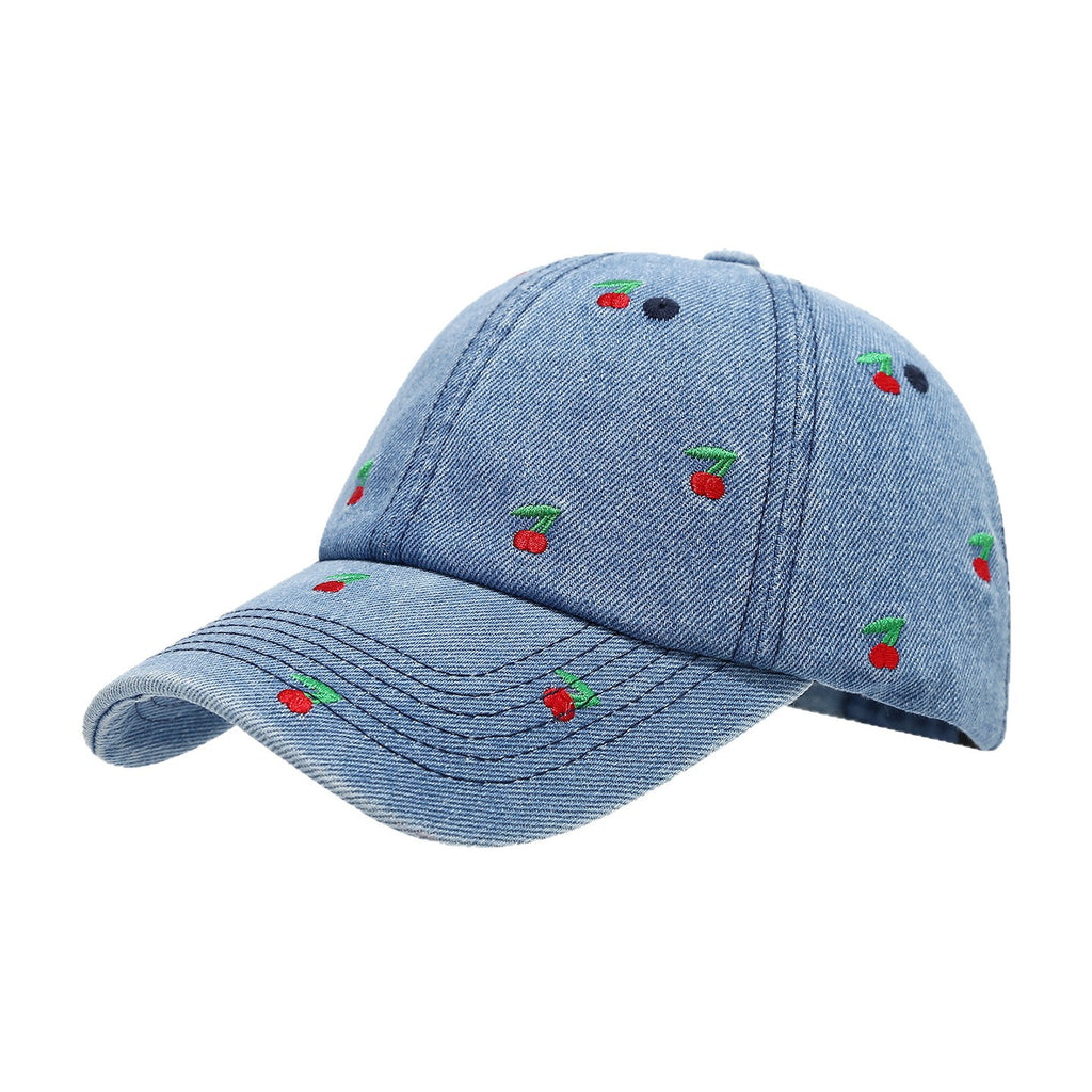 Retro Cherry Embroidered Denim Baseball Cap