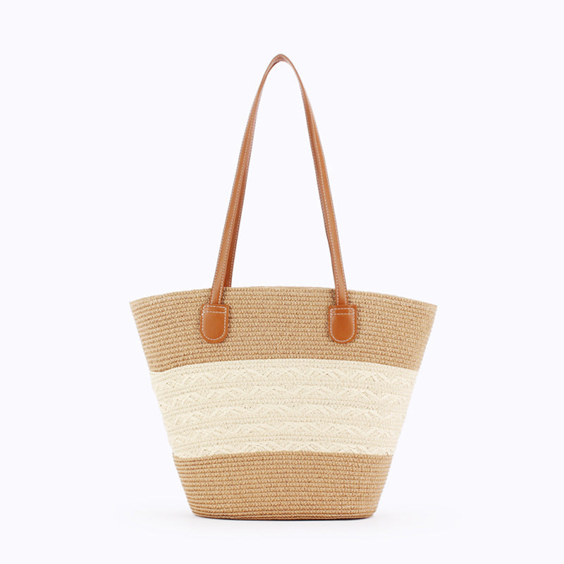 Women Striped Handwoven Large Capacity Tote Holiday Bag