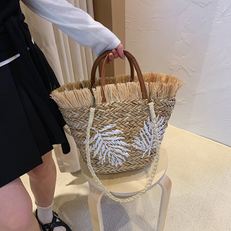 Women Straw Beach Summer Woven Shoulder Handheld Large Tote Bag
