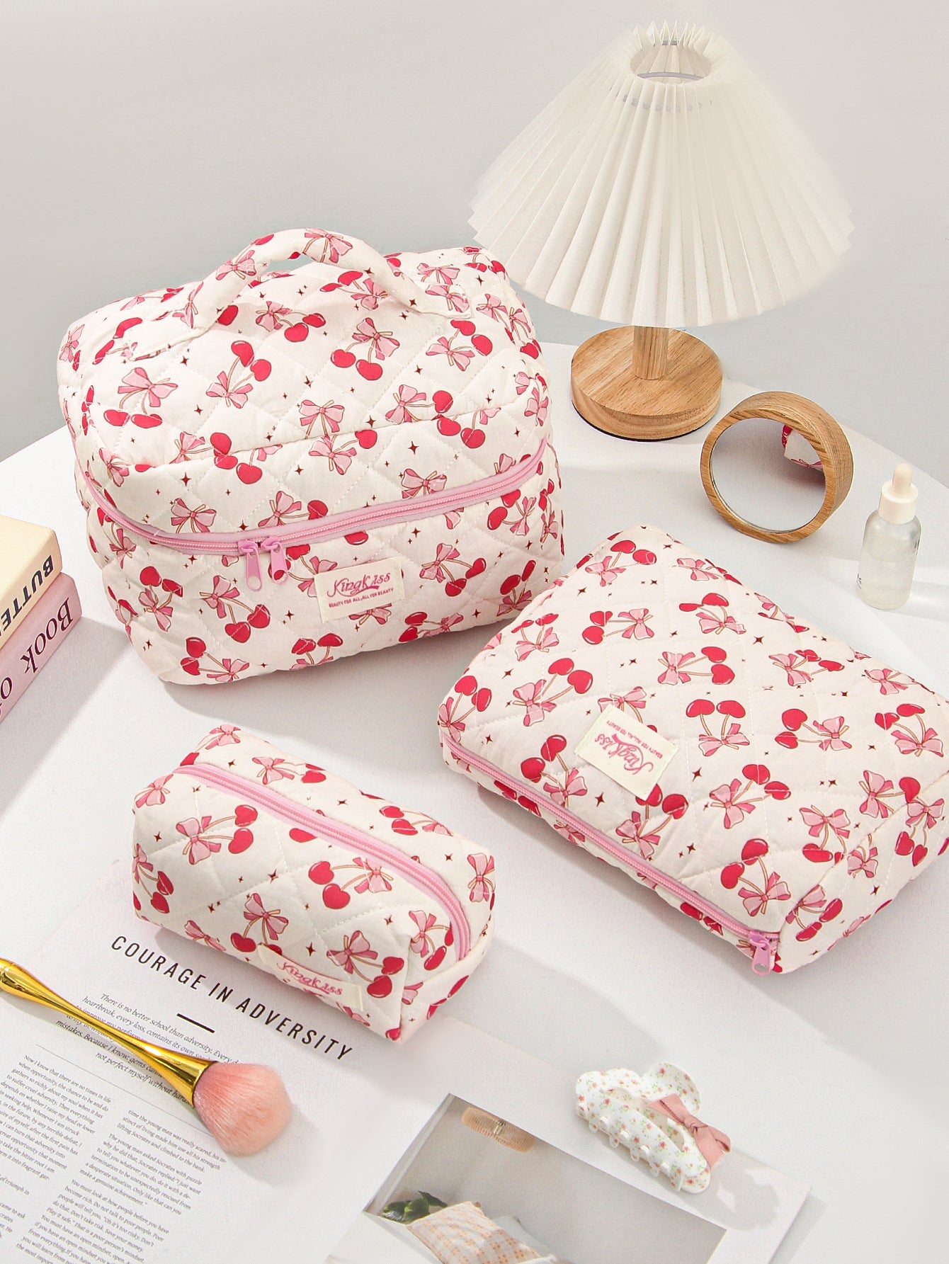 Canvas Striped Octagonal Large-Capacity Toiletry Bag