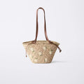 Fresh Flower Embroidered Single Shoulder Straw Beach Bag