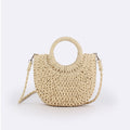 Simple Ins Popular Semi-Circle Straw Bag Beach Handwoven Bag Vacation Travel Hand-Carry Cross-Body Dual-Use Bag