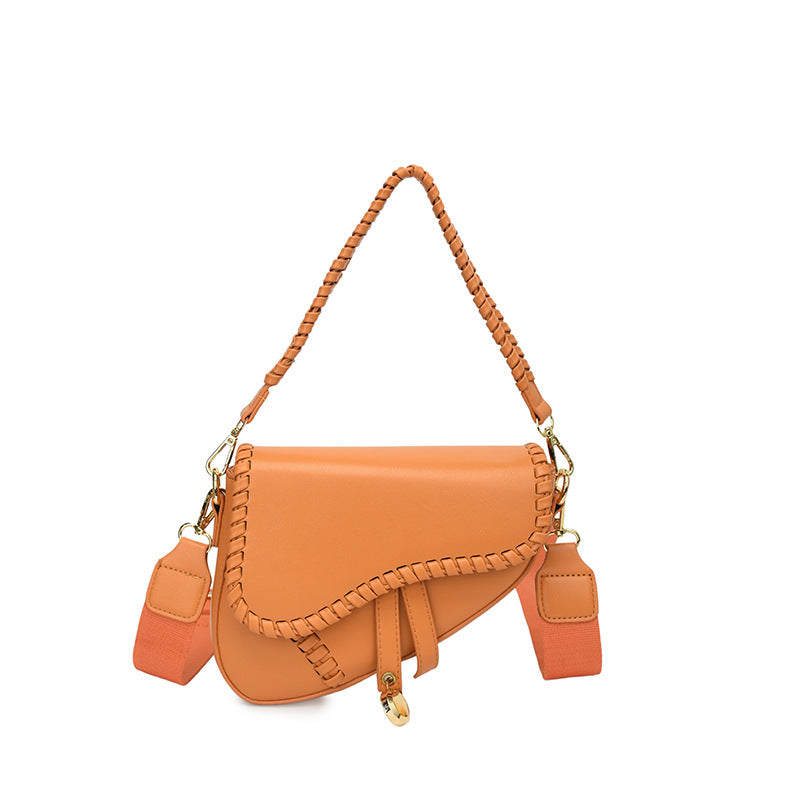 Chic Whipstitch Saddle Shoulder Bag with Detachable Strap