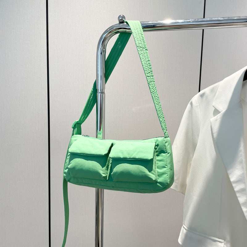 Cross-Border Waterproof Nylon Cloth Bag Ins Shoulder Bag 2025 Popular Women'S Bag Niche Style High-End Double Pocket Crossbody Bag