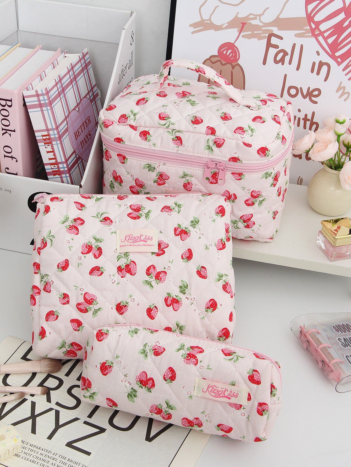Floral Ins Quilted Cotton Cosmetic Bag