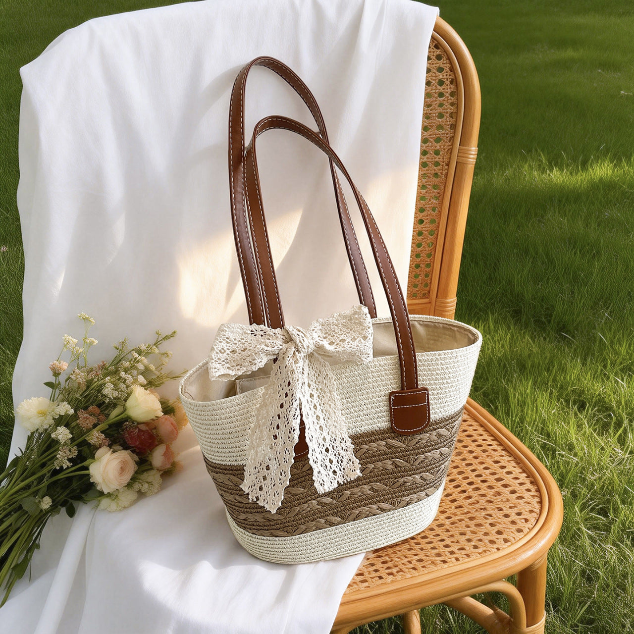 Cross-Border Woven Straw Bag, Beach Vacation Vegetable Basket, New Handmade Handbag, Lazy Style Beach Bag, Commuter Bag