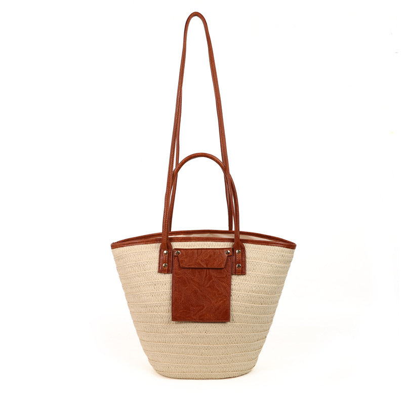 Women Travel Vacation Straw 2026 Summer New Fashion Woven Handheld Large Tote Bag