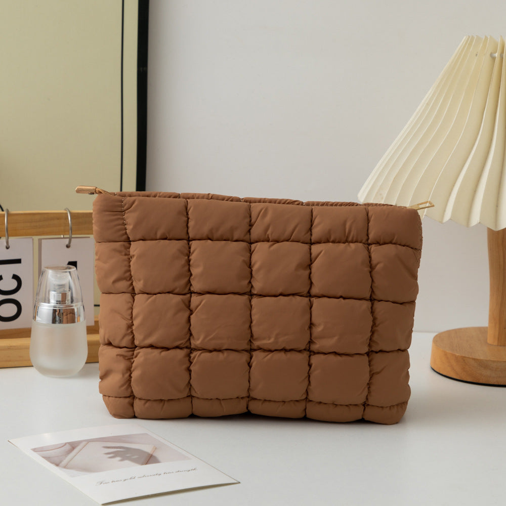 Pleated Solid Color Checkered Cosmetic Bag Versatile Small Clutch