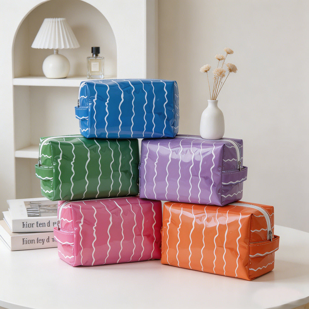 Glossy Waterproof PVC Wave Pattern Cosmetic Travel Bag