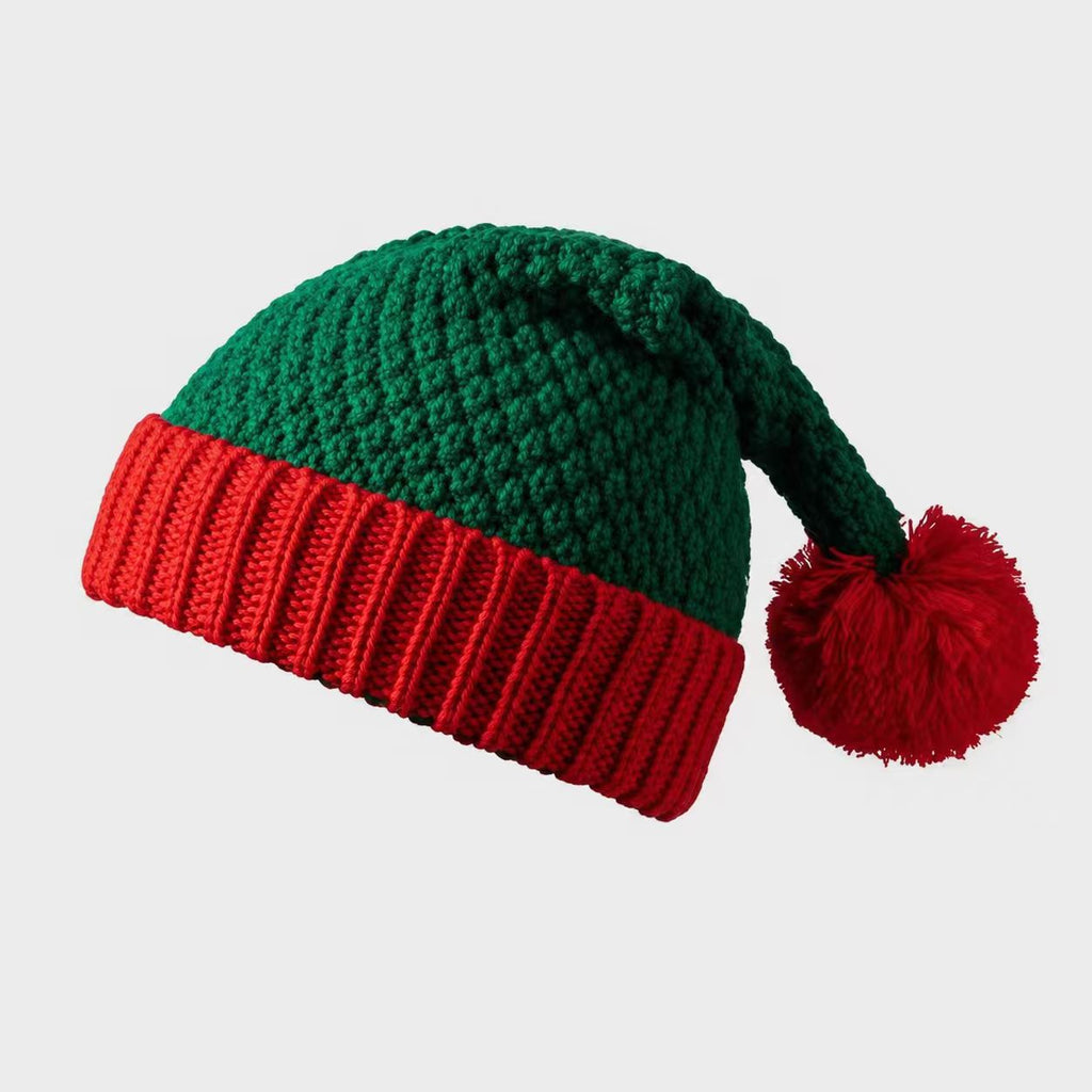 Christmas Knit Elf Pom Pom Cuffs Beanie Hats