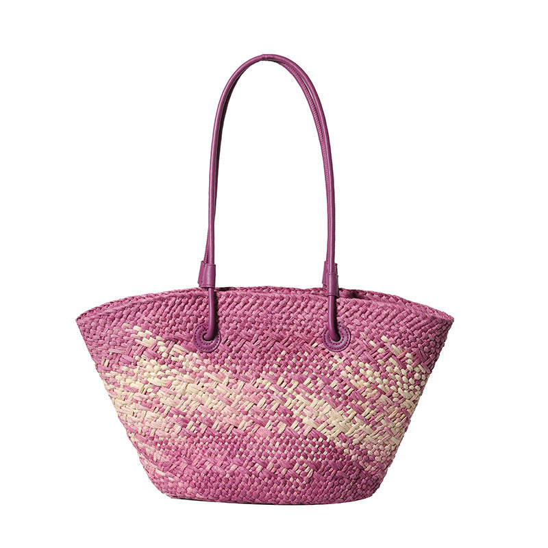 Colorful Large Straw Minimalist Handheld Natural Hollow Woven Beach Bag