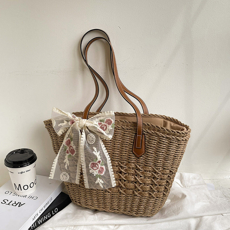 Korean Straw Large Versatile Minimalist Handmade Hollow Woven Beach Bag